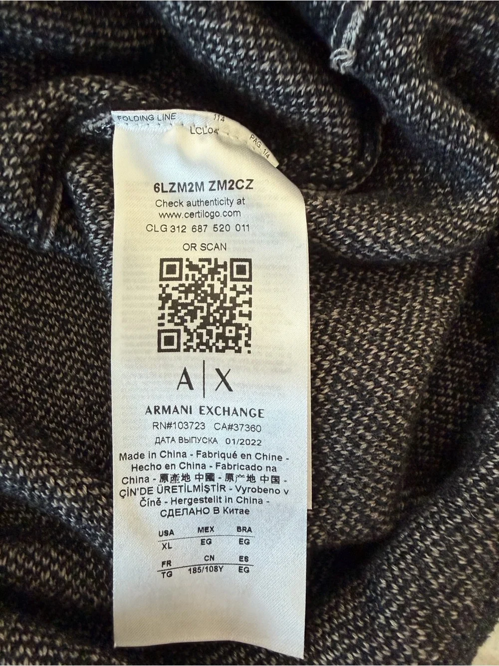 Armani Exchange Men’s XL Lines Logo Knit Sweater Black Pewter Gray